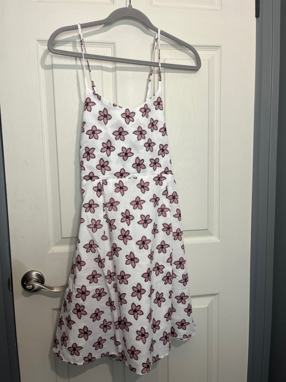 White Midi Dress with Pink Floral Print - Women's Sundress